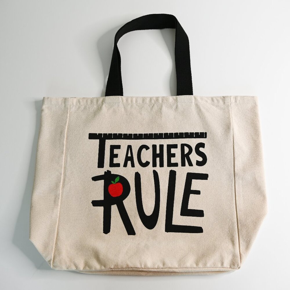 Teacher's Rule Tan Canvas Tote Bag with Black Straps